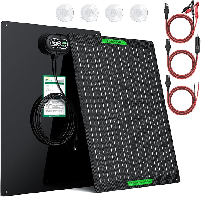 SUNER POWER Waterproof 50W 12V Solar Battery Charger & Maintainer PRO, Built-in UltraSmart MPPT
