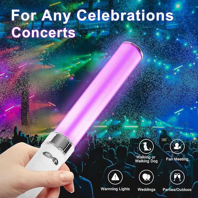 LED Glow Sticks Multicolor 2 Pack, 18 Dynamic Colors, Auto/Manual Modes, Battery Powered for
