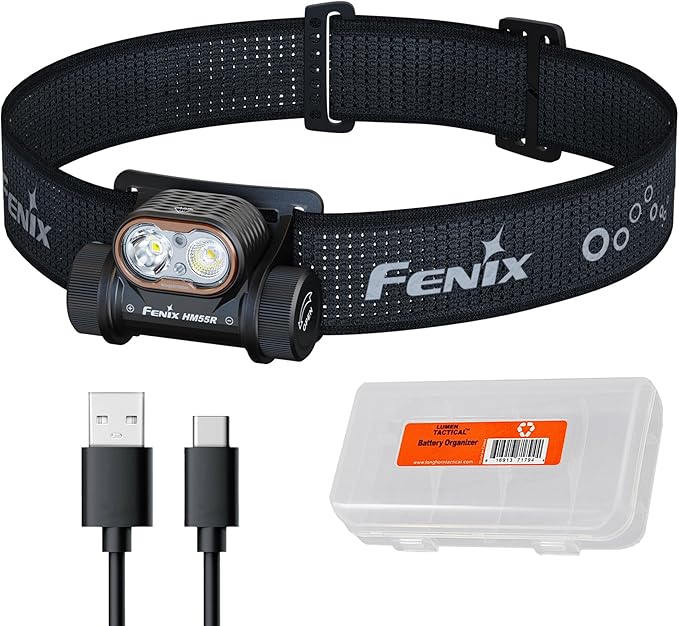 Fenix HM55R Rechargeable Headlamp, 1200 Lumen Spotlight Floodlight & Red Light, Lightweight, Long