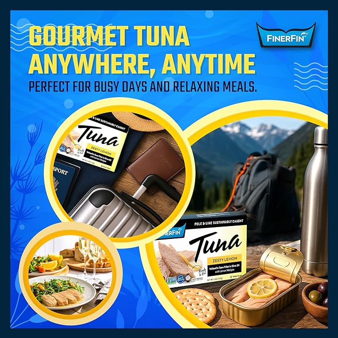 FinerFin Yellowfin Tuna Salad in Organic Olive Oil | Zesty Lemon Flavor | Premium Canned Tuna Fish