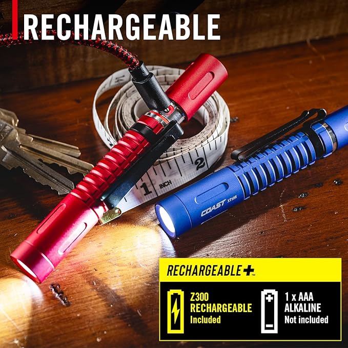 COAST XT10R 280 Lumen USB-C Rechargeable Pocket Flashlight/Penlight with TWIST FOCUS and Two-Way