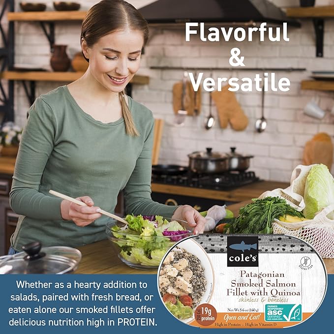 COLE’S - Patagonian Smoked Salmon Fillet with Quinoa| Ready to Eat Meal | 5.6 oz Hand-Packed Canned