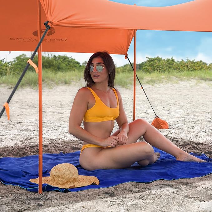 Red Suricata Family Beach Tent & Canopy, UPF50 Sun Shade, 4 Aluminum Poles, Sand Shovel, Medium