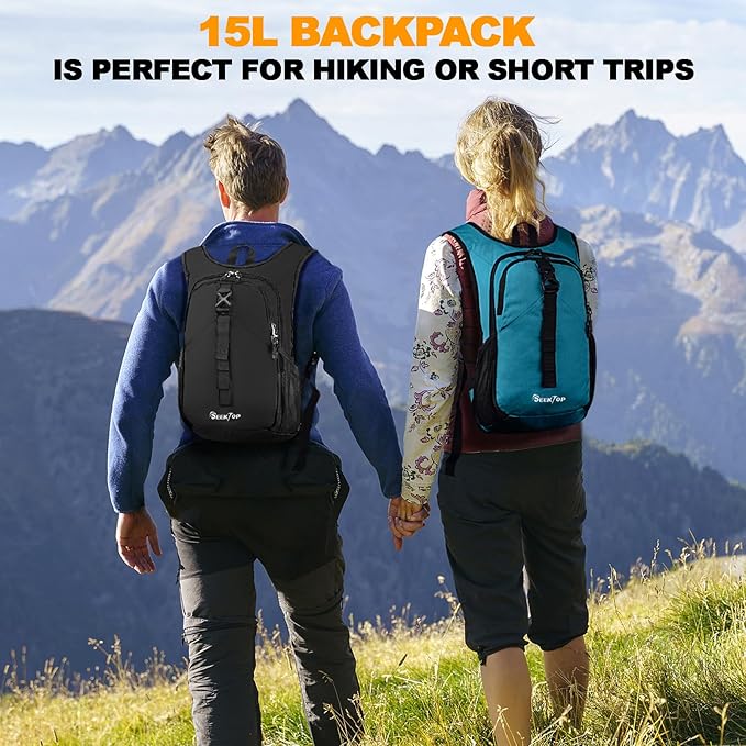 Seektop 15L Small Hiking Backpack for Women Men, Foldable Packable Backpack with Phone Pocket