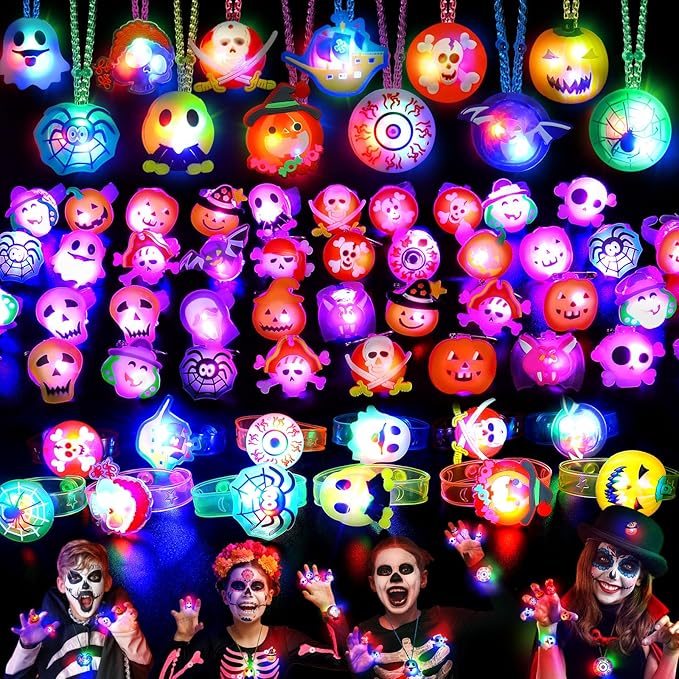 118 PCS Halloween Party Favors Bulk, 80 Rings, 14 Brooches, 12 Necklaces, 12 Bracelets,Halloween