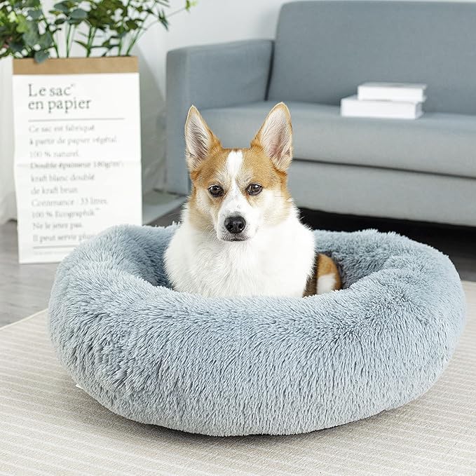 Anti Anxiety Round Fluffy Plush Faux Fur Warm Washable Dog Bed & Cat Bed, Original Bed for Small