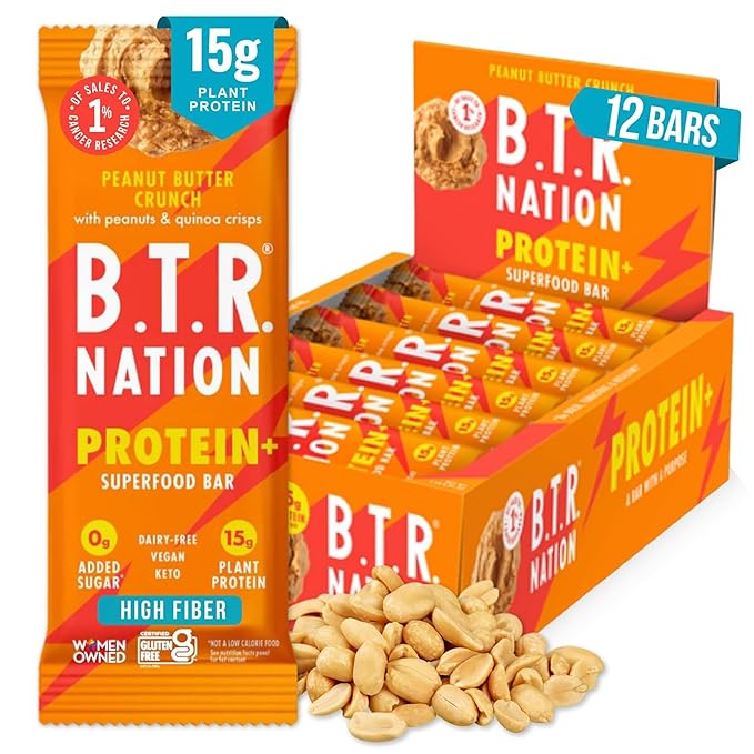 B.T.R Nation Vegan Keto Plant Based High Protein & HIgh Fiber Bars - Peanut Butter Crunch Protein+