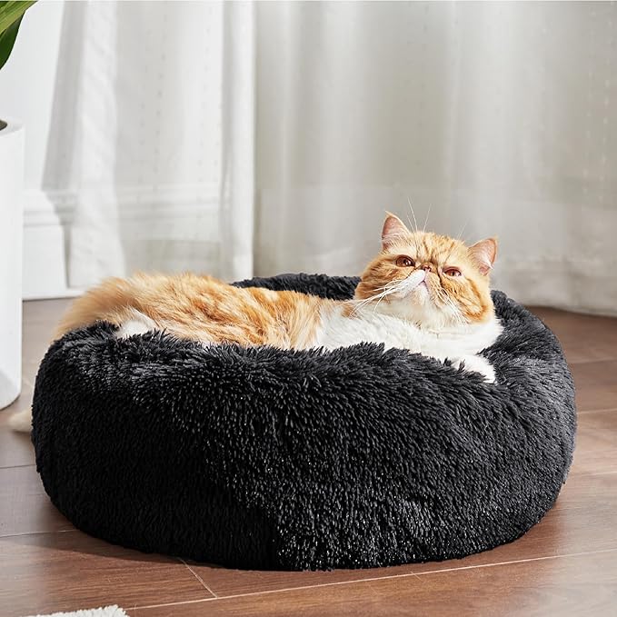 Bedsure Calming Cat Beds for Indoor Cats - Small Cat Bed Washable 20 inches, Anti-Slip Round Fluffy