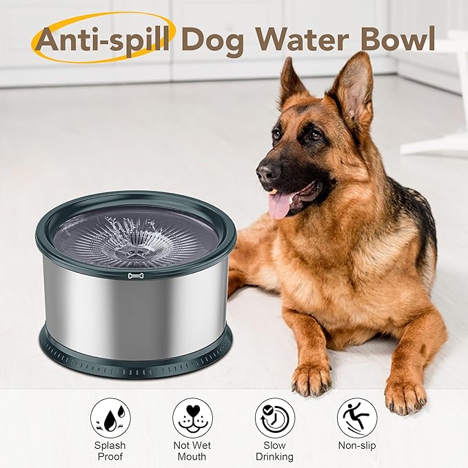 4.5L/1.2Gal Dog Water Bowl, No Spill Stainless Steel Slow Water Bowl for Medium Large Dogs, Large