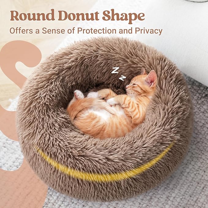 rabbitgoo Cat Beds for Indoor, 20 inches Machine Washable, Fluffy Round Pet Bed Non-Slip, Calming