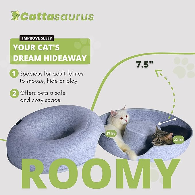 CATTASAURUS Peekaboo Cat Cave for Multiple & Large Cats Up to 30-45 Lbs, Scratch Detachable &