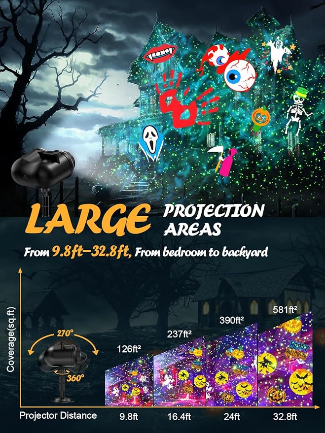 3-in-1 Halloween Projector Lights Outdoor, Anysun Brighter 80 HD Patterns Halloween Decor