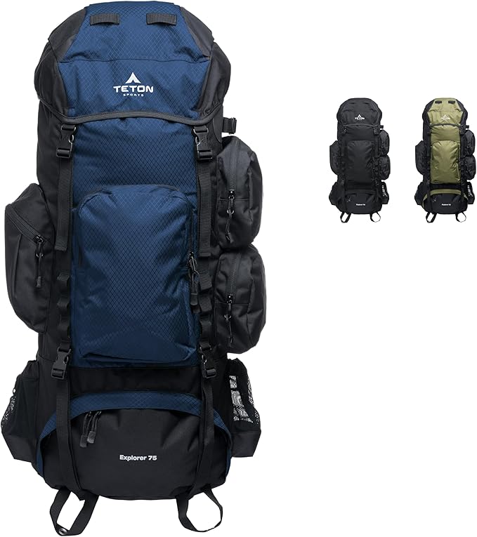 Teton 75L Explorer Internal Frame Backpack for Hiking, Camping, Backpacking, Rain Cover Included