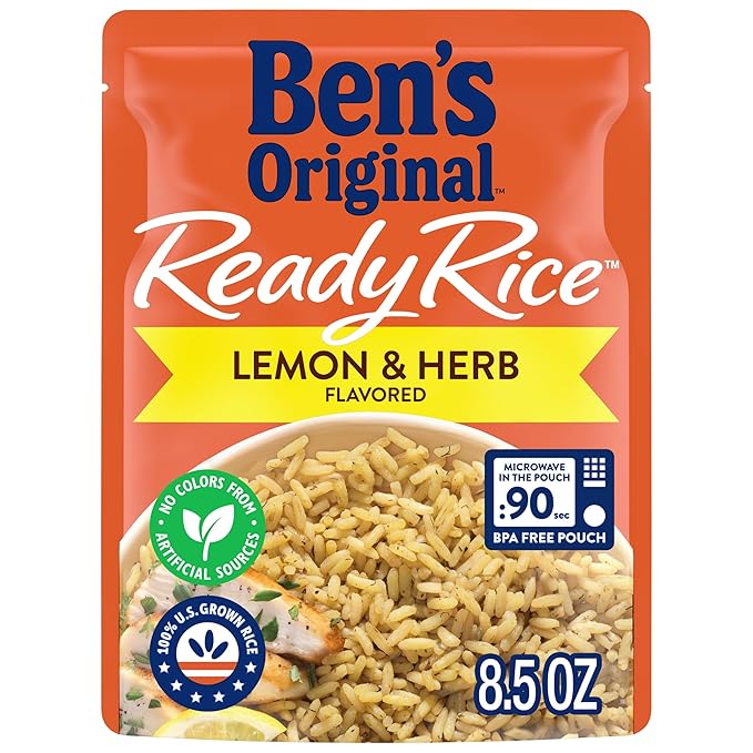 BEN'S ORIGINAL READY RICE??Lemon and Herb Flavored Rice, Easy Dinner Side, 8.5 oz Pouch (Pack of 12)