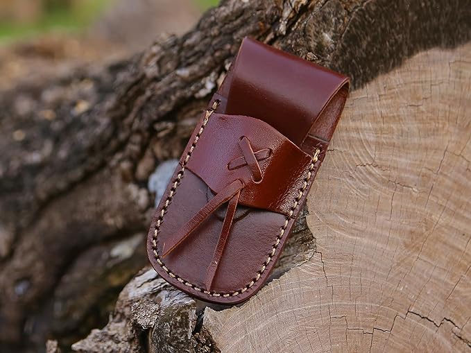 6.5 inch Damascus Pocket Knife with Sheath, Handmade Folding Pocket Knife for Men, Black-Red Wooden