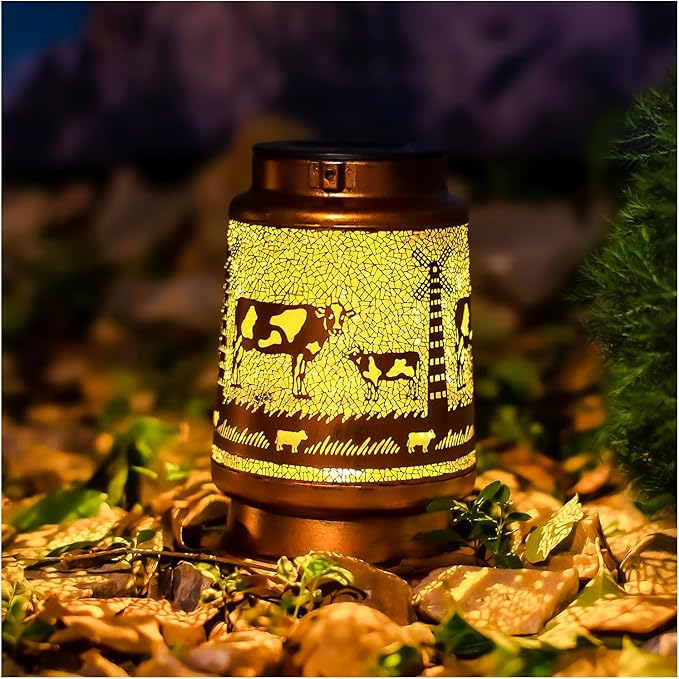 Cow Solar Lanterns Outdoor Waterproof Hanging Solar Lights Cow Gifts for Women Men Metal Decorative
