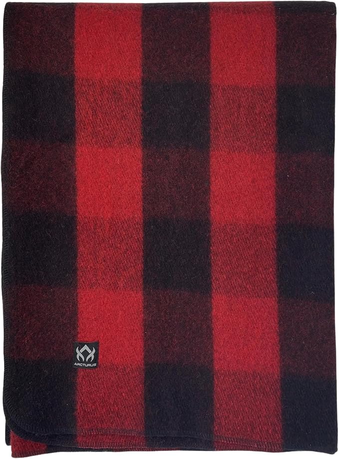 Arcturus Plaid Wool Blankets - 4.5lbs Warm, Heavy, Washable, Large | Great for Camping, Outdoors