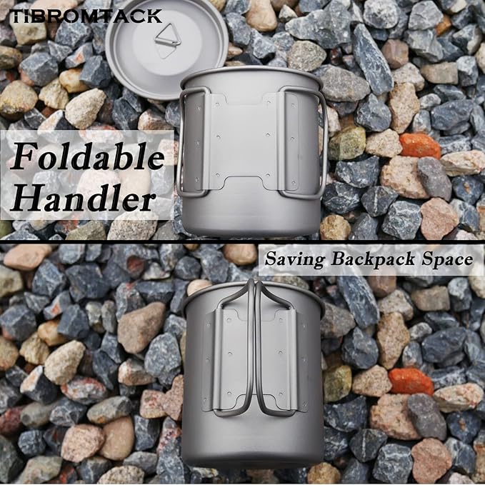 TIBROMTACK Camping Cup with Lid Pure Titanium Coffee Mug Ultralight 450ml Outdoor Small Camping Pot