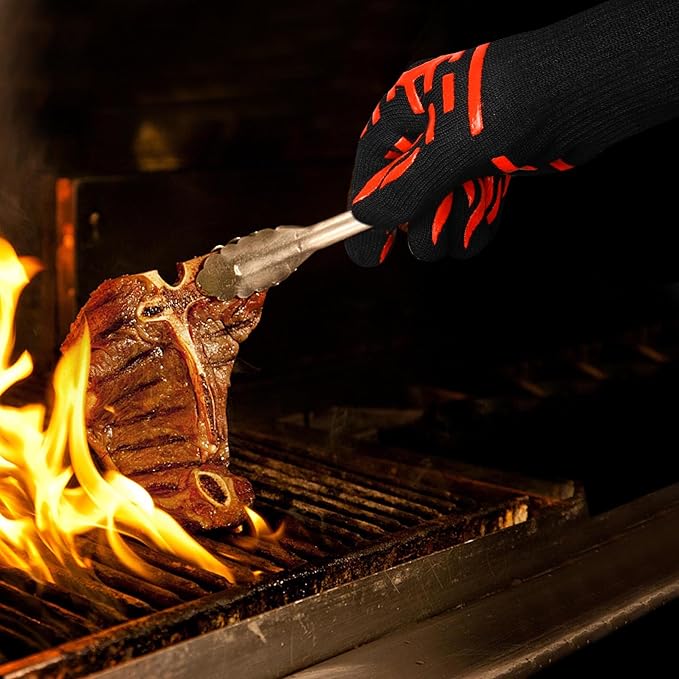 BBQ Grill Gloves for Campfire Cooking, 1472°F Heat Resistant Grilling Gloves for Outdoor Cooking