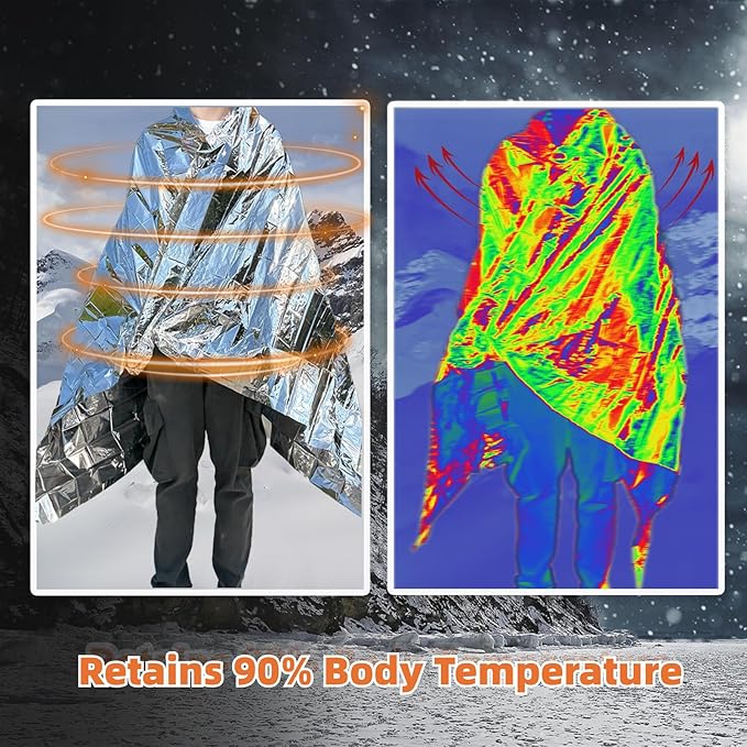 10 Pack Emergency Thermal Blanket Survival, Mylar Blankets for Outdoor, Space Blanket, Silver Foil