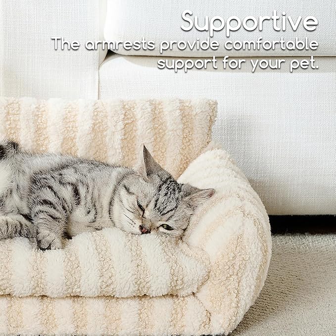 Hollypet Cat Bed Fluffy Plush Mutifuctional Double-Layer Soft Pet Couch Orthopedic Sofa Nest Beds