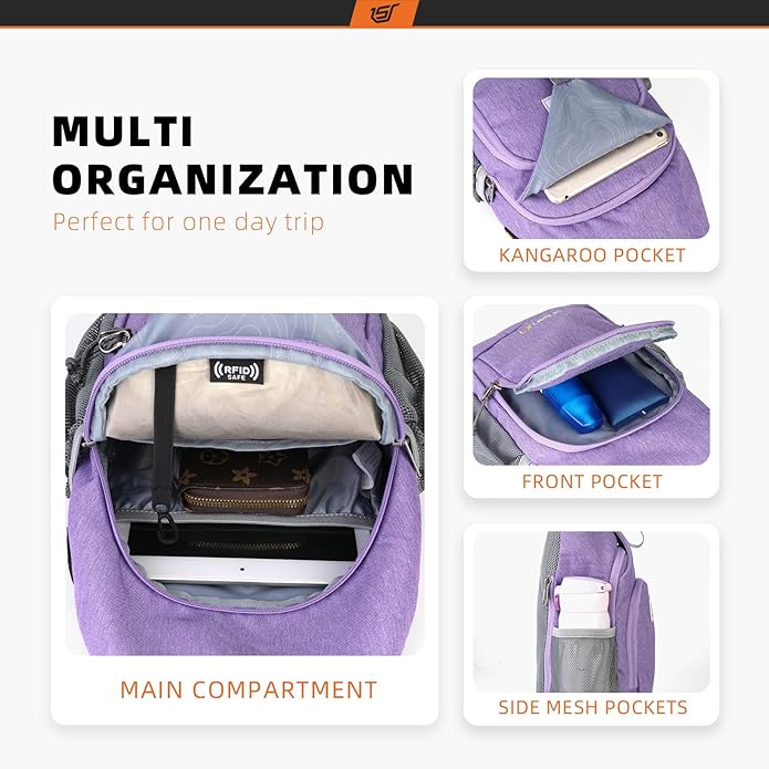 SKYSPER Sling Bag RFID Crossbody Sling Backpack Cross Body Shoulder Bag Travel Hiking Daypack for