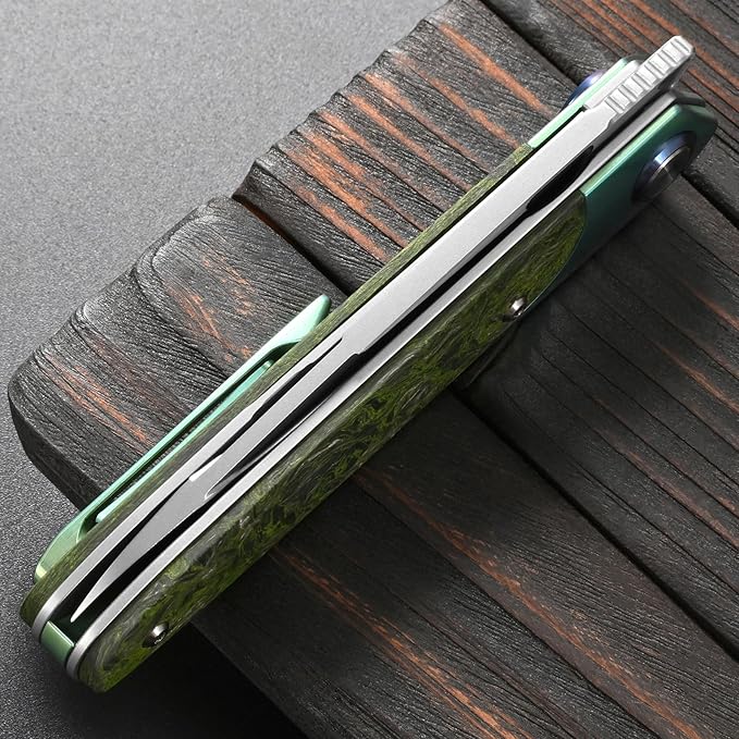 Sitivien ST992 Folding Pocket Knife,Handmade M390 Pearlescent Brushed Steel Blade,Titanium Carbon