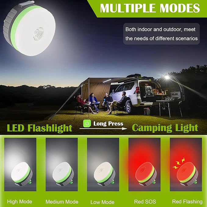 LIT-PaTH LED Camping Lantern, Rechargeable Light with Magnet Base, 2200 mAh, Survival Kit for