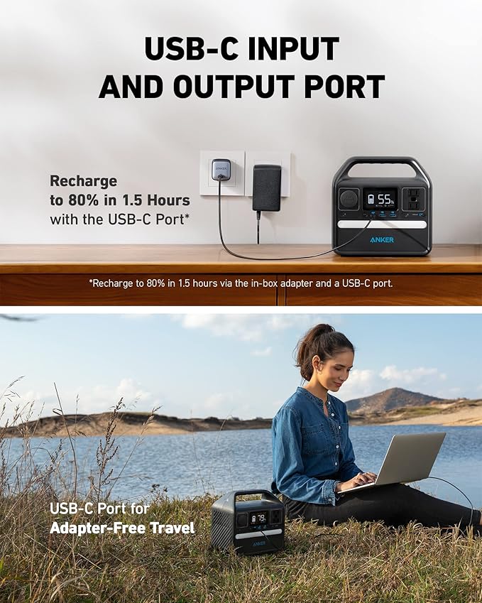 Anker 521 Portable Power Station Upgraded with LiFePO4 Battery, 256Wh 6-Port PowerHouse, 300W (Peak