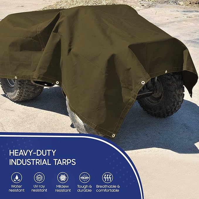 Tarps Now 12x16 ft Heavy Duty Canvas Tarp| 18 MIL Industrial Grade Fabric, Tear Resistance