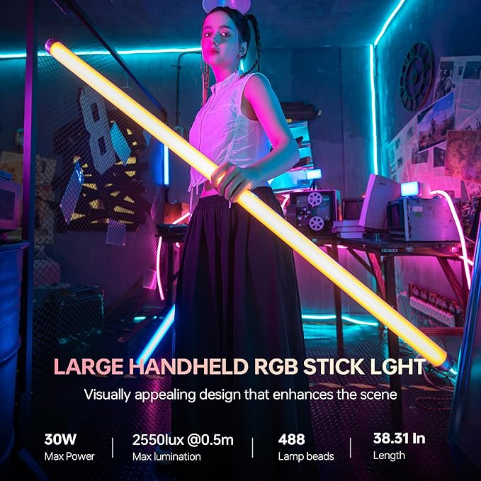 VILTROX K90 2 Pack RGB Tube Light, 30W 38inch Large RGBWY Photography LED Video Stick Light Wand
