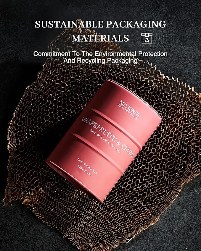 M&SENSE Grapefruit Cedar Scented Candles Large, Natural Soy Candles 21.2oz 120 Hour Slow Burning