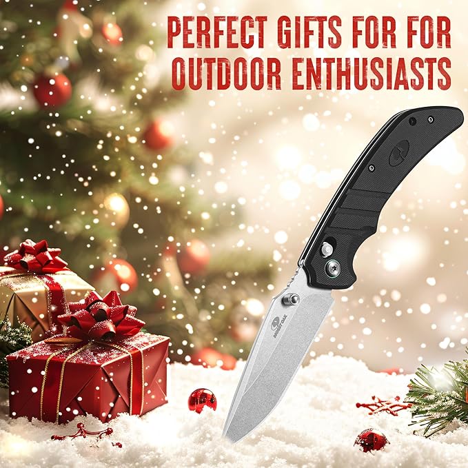 Mossy Oak Folding Pocket Knife, 4" Stonewash Stainless Steel Blade EDC Knife, G10 Handle with Axis