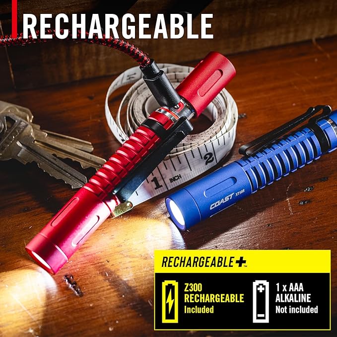 COAST XT10R 280 Lumen USB-C Rechargeable Pocket Flashlight/Penlight with TWIST FOCUS and Two-Way