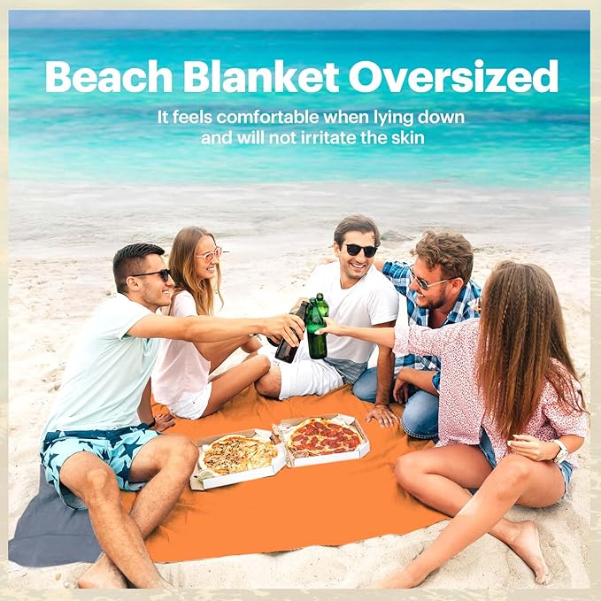 EASYFUN Beach Blanket Sandproof Oversized, 79''×83'' Extra Large Beach Mat, Portable Picnic Mat for