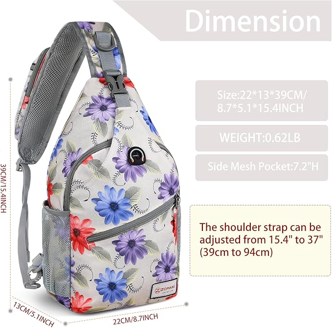 ZOMAKE Sling Bag,Small Crossbody Sling Backpack,Water Resistant Shoulder Daypack for Travel,Anti