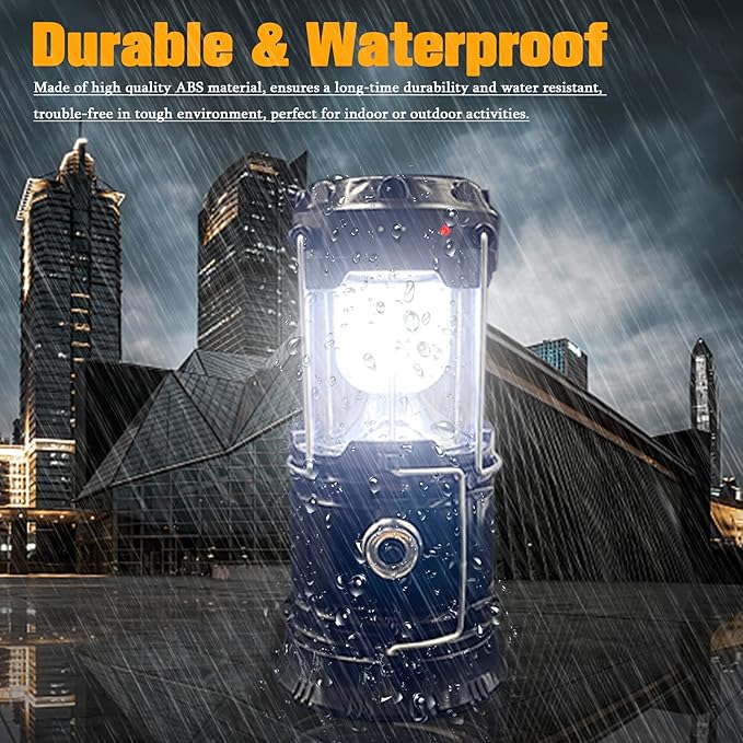Collapsible Portable LED Camping Lantern XTAUTO Lightweight Waterproof Solar USB Rechargeable LED