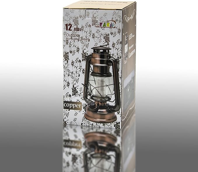 YAKii LED Vintage Lantern Metal Hanging Hurricane 12 LED Dimmer Switch Cold White Battery Operated