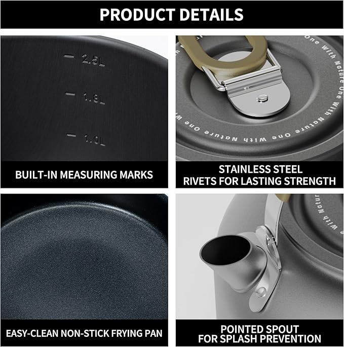 Alocs Camping Cookware, Portable Non-Stick Camping Pan Set with Enhanced Handle, Ideal for Outdoor