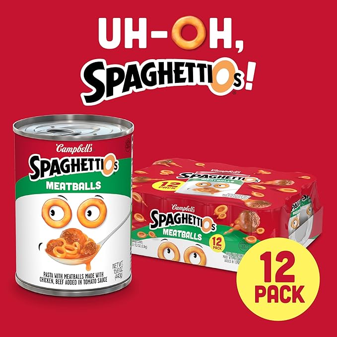 SpaghettiOs Canned Pasta with Meatballs, 15.6 oz Can (12 Pack)