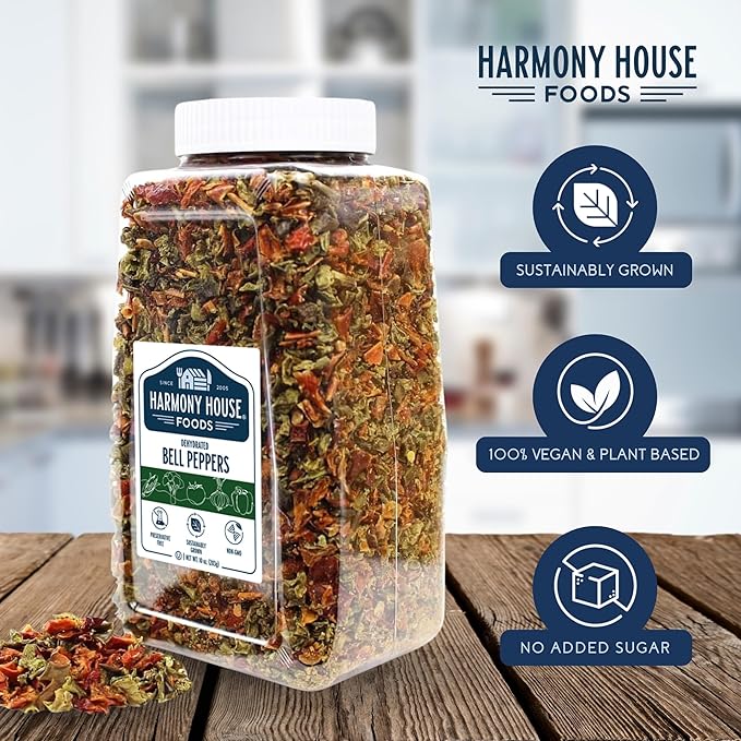 Harmony House Dried Mixed Bell Peppers, Diced ??Dehydrated Vegetables for Cooking, Camping