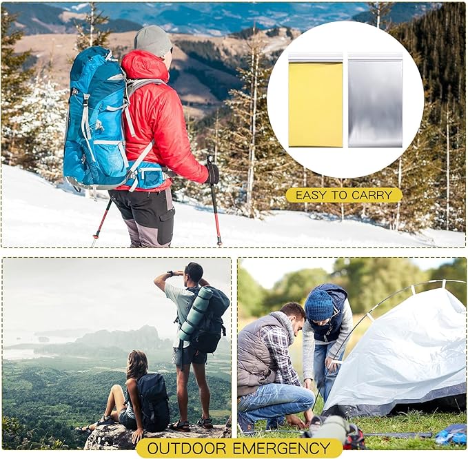 Macarrie 100 Pack Emergency Thermal Blankets Silver Foil Survival Blanket Kit for Outdoors