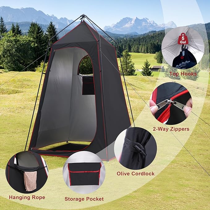 Camping Shower Tent, Portable Outdoor Privacy Shelter for Showering & Changing, 7.2 FT Easy-Setup