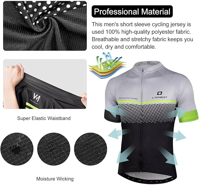 LAMEDA Men's Cycling Jersey Breathable Lightweight Bike Jersey Short Sleeve Quick Dry Moisture