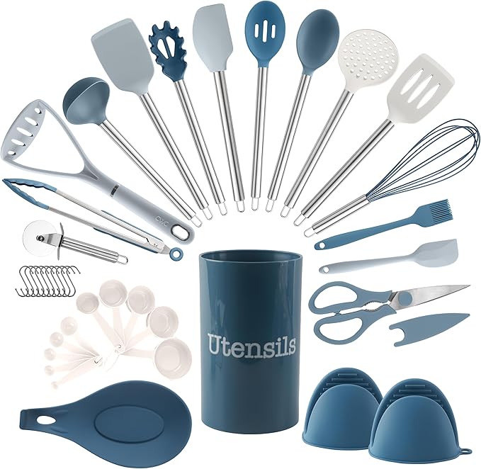 COOK WITH COLOR Silicone Cooking Utensils, Kitchen Utensil Set, Easy to Clean Silicone Kitchen