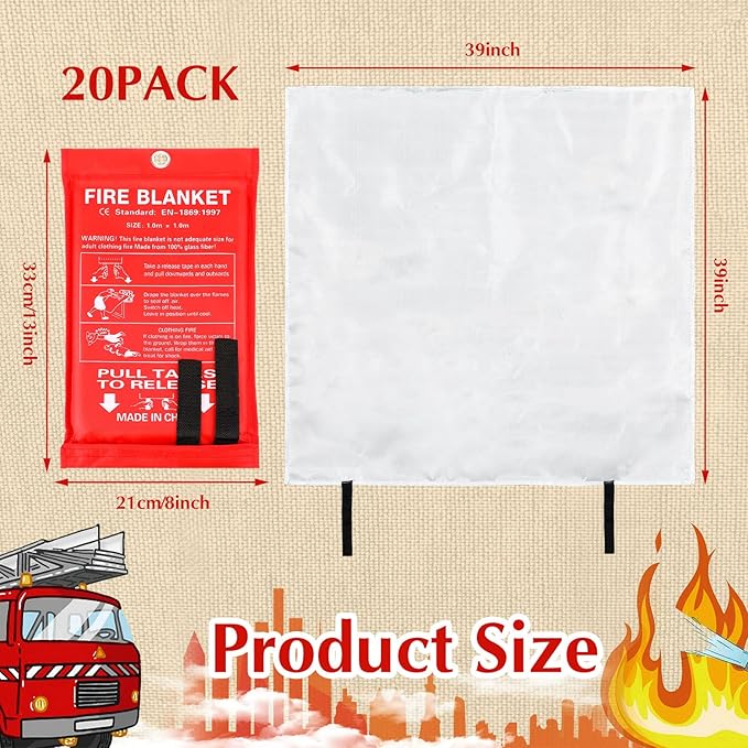 Macarrie 20 Pack 39??x 39??Fire Blanket Emergency for Home and Kitchen Safety Suppression Blanket
