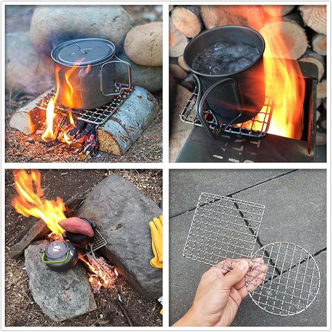 2Peices Backpacker Bushcraft Grill Grate Stainless Steel BBQ Cooking Grill Mesh Campfire Grill