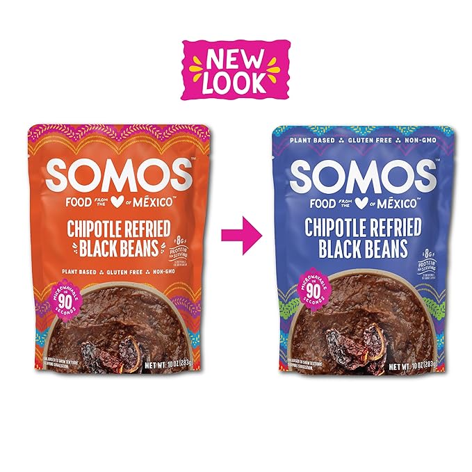 SOMOS Chipotle Refried Black Beans - Gluten Free, Non-GMO, Vegan & Microwavable Meals Ready to Eat