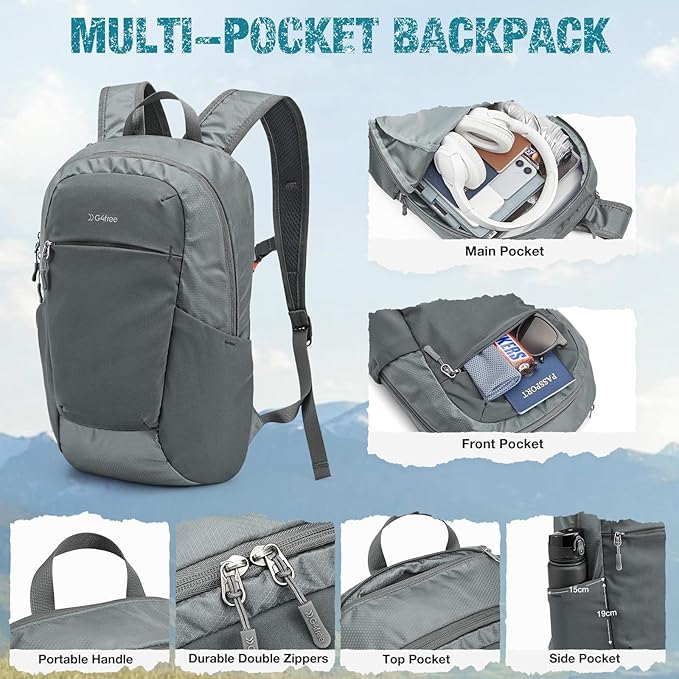 G4Free Packable Hiking Backpack 20L Lightweight Foldable Travel Daypack with Thickened Back Panel