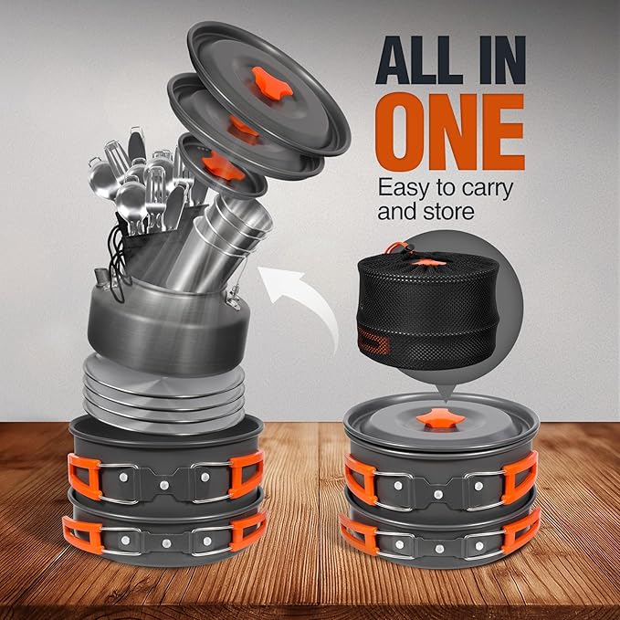 REDCAMP 6/10/11/12/14/15/19 PCS Camping Cookware Mess Kit Camping Gear Campfire Utensils